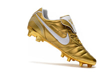 Carregar imagem no visualizador da galeria, CHUTEIRA NIKE TIEMPO LEGEND 7 ELITE FG R10 DOURADO/BRANCO
