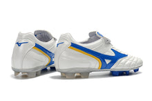 Carregar imagem no visualizador da galeria, CHUTEIRA MIZUNO WAVE CUP LEGEND FG BRANCO/AZUL/AMARELO
