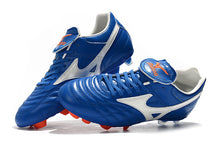 Carregar imagem no visualizador da galeria, CHUTEIRA MIZUNO WAVE CUP LEGEND FG AZUL/BRANCO/LARANJA
