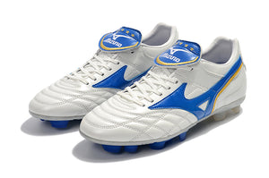 CHUTEIRA MIZUNO WAVE CUP LEGEND FG BRANCO/AZUL/AMARELO