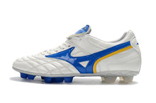 Carregar imagem no visualizador da galeria, CHUTEIRA MIZUNO WAVE CUP LEGEND FG BRANCO/AZUL/AMARELO
