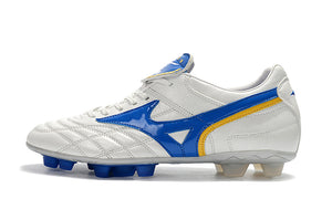 CHUTEIRA MIZUNO WAVE CUP LEGEND FG BRANCO/AZUL/AMARELO