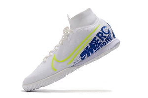 CHUTEIRA NIKE MERCURIAL SUPERFLY 7 ELITE IC "BRANCO/AZUL/LOGO AMARELA"