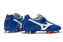 Carregar imagem no visualizador da galeria, CHUTEIRA MIZUNO WAVE CUP LEGEND FG AZUL/BRANCO/LARANJA
