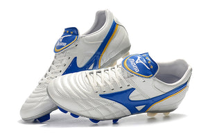 CHUTEIRA MIZUNO WAVE CUP LEGEND FG BRANCO/AZUL/AMARELO