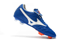 Carregar imagem no visualizador da galeria, CHUTEIRA MIZUNO WAVE CUP LEGEND FG AZUL/BRANCO/LARANJA
