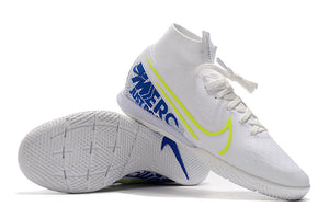 CHUTEIRA NIKE MERCURIAL SUPERFLY 7 ELITE IC "BRANCO/AZUL/LOGO AMARELA"